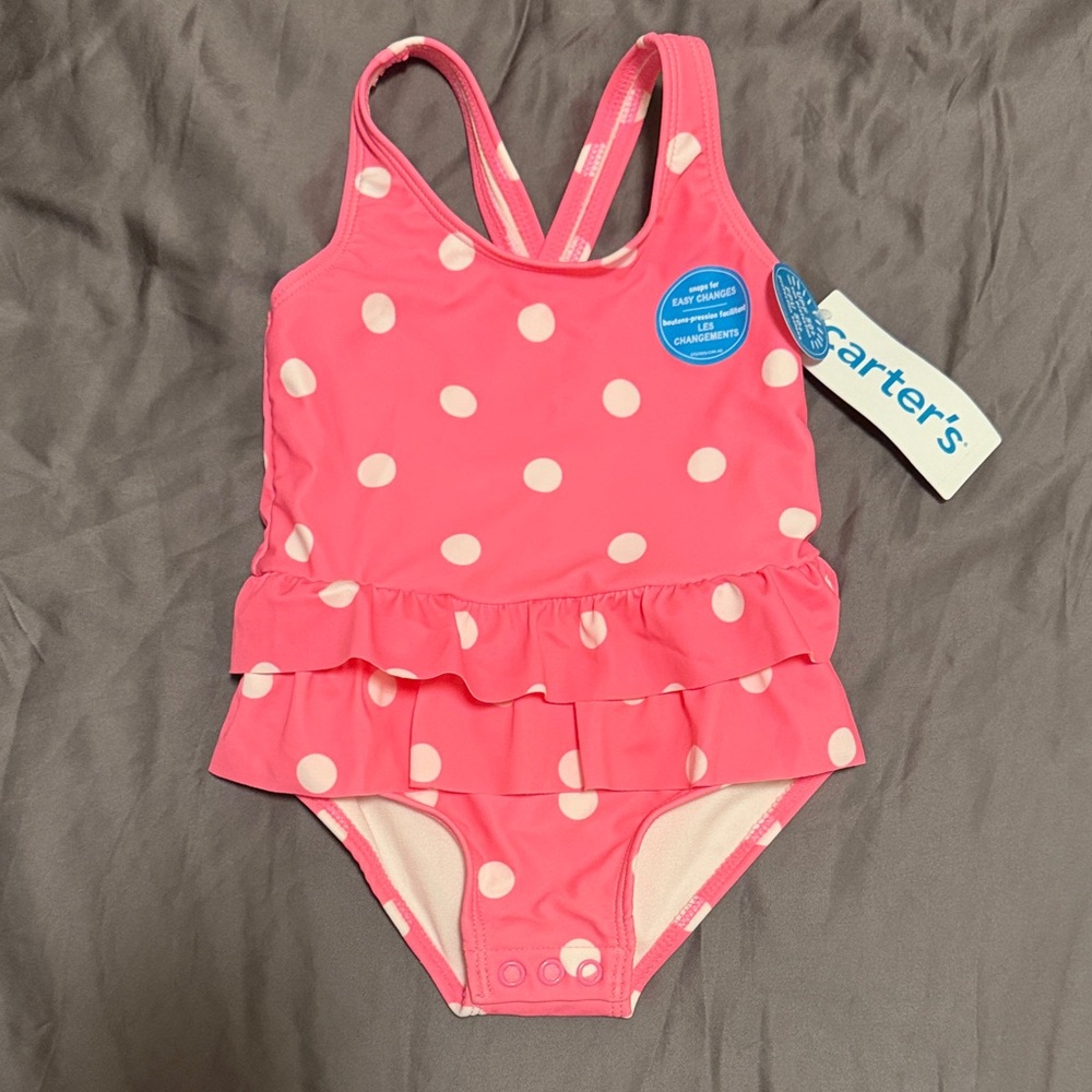 Carter's Coral Polka Dot Ruffle Swimsuit